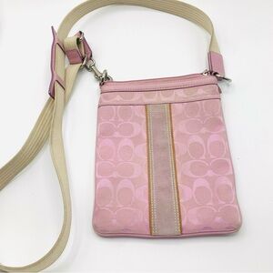 Coach Pink Signature Crossbody With Suede Stripe Detail